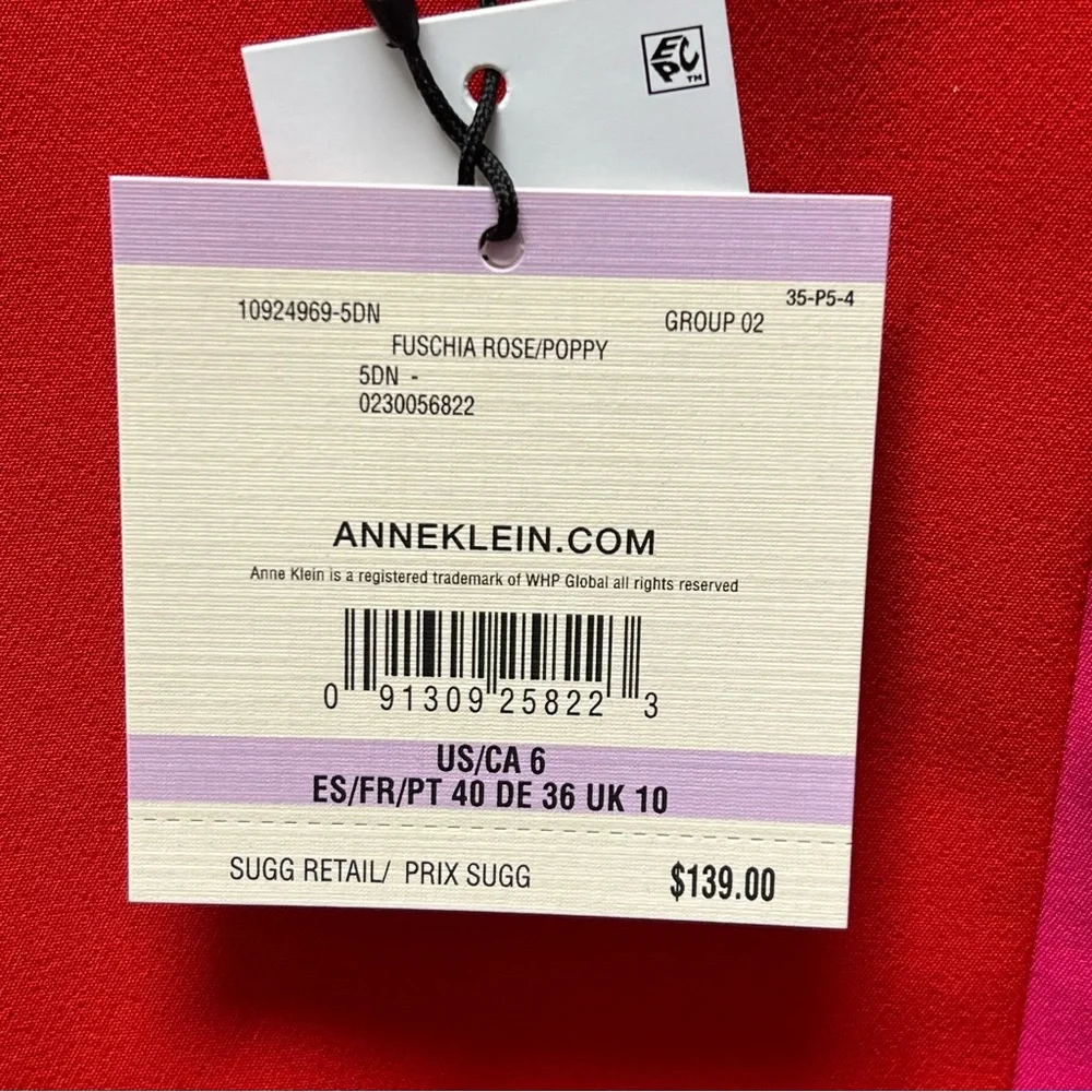 NWT Anne Klein Colorblock Red Pink Sheath Dress Size 6 Midi 3/4 Sleeve - Picture 10 of 12